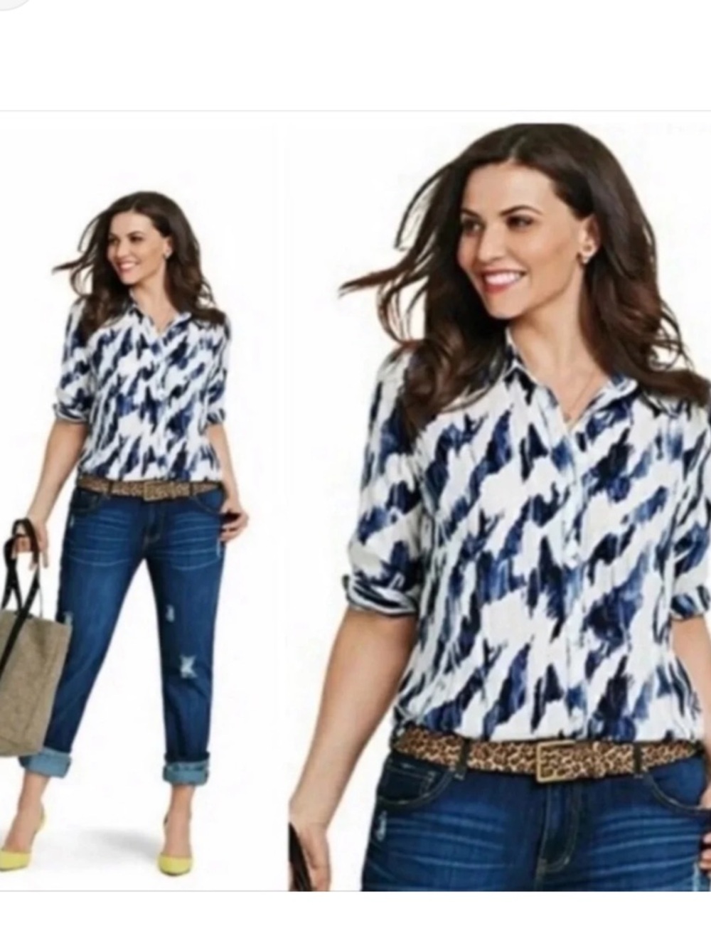 CAbi Moody Blues Button Up Blouse Size Large